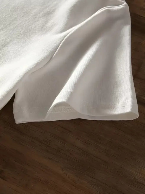 Baskılı Oversize Bisiklet Yaka T-shirt - Beyaz