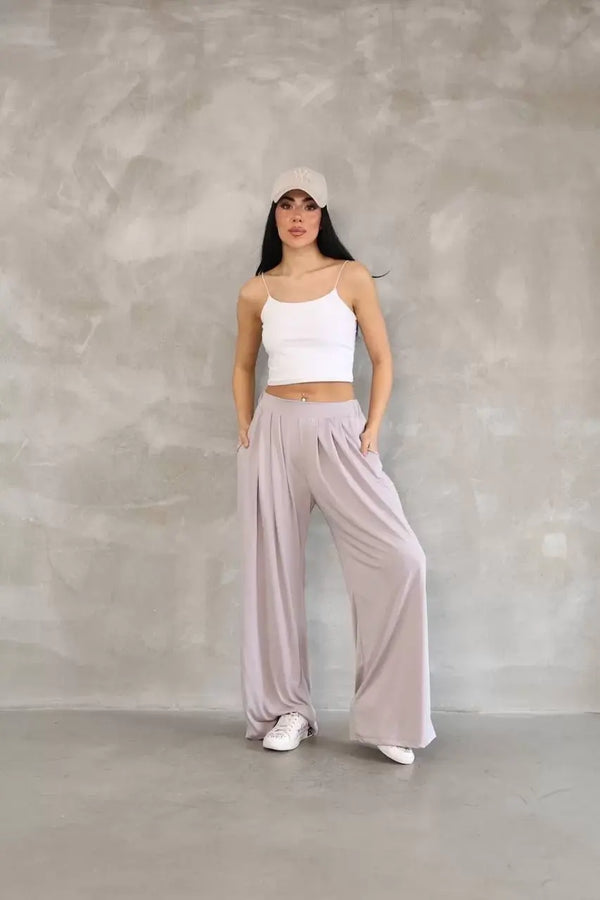 Osy Modal Yumuşak Dokulu Kadın Kumaş Boru Paça Salaş Eşofman - Bej