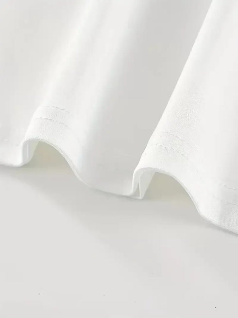 Baskılı Oversize Bisiklet Yaka T-shirt - Beyaz