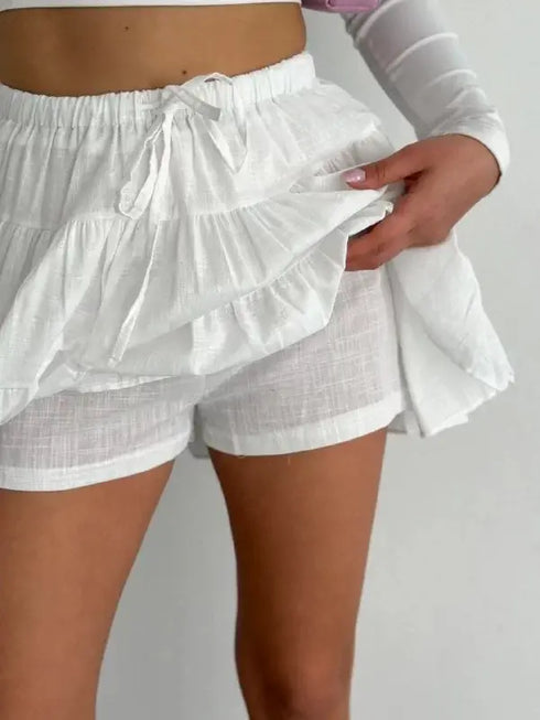 Keten Şortlu Etek - Beyaz