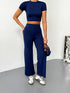 Osy Modal Yumuşak Dokulu Kumaş Kısa Kollu Crop Alt ispanyol Paça Pantalon ikili Takım - Lacivert