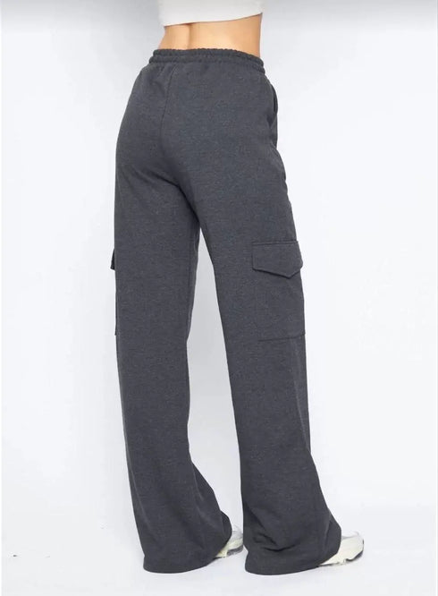 Kargo Cepli Palazzo Oversize Kesim İki iplik Bol Paça Eşofman Altı Pantalon - Antrasit