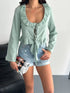 Keten Uzun Kol Bağacık Detaylı Bluz - Yeşil
