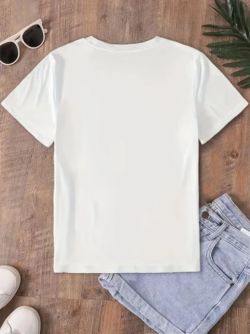 Fiyonk Baskılı Oversize Bisiklet Yaka T-shirt - Beyaz
