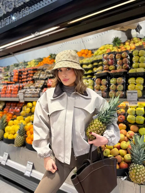 Çift Yakalı Ceket Mont - Beyaz