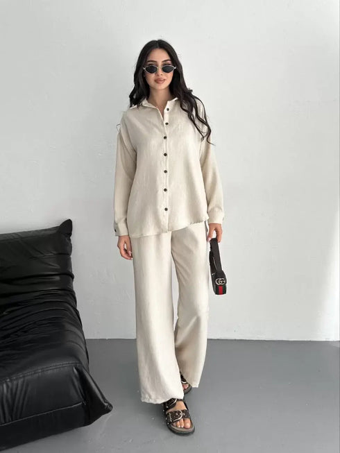 Gömlek Pantolon ikili Takım - Kırık Beyaz