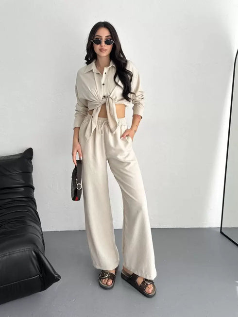 Gömlek Pantolon ikili Takım - Kırık Beyaz