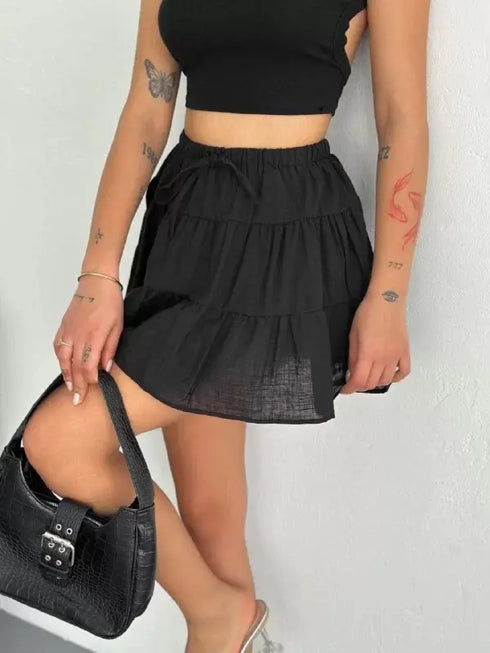 Keten Şortlu Etek - Siyah
