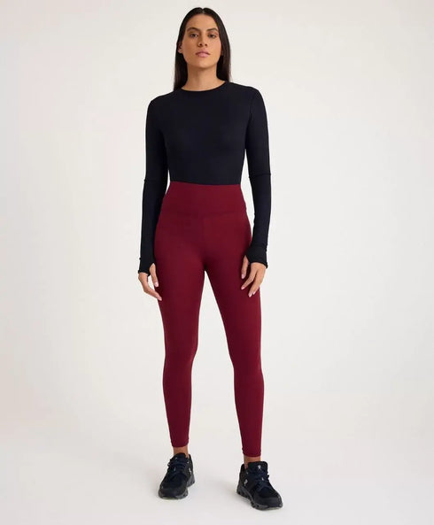 Nonofit Yüksek bel Düz Sporcu Tayt - Bordo