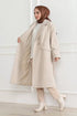 Kadın Düğmeli İçi Astarlı Kaşmir Kaşe Kaban - Bej