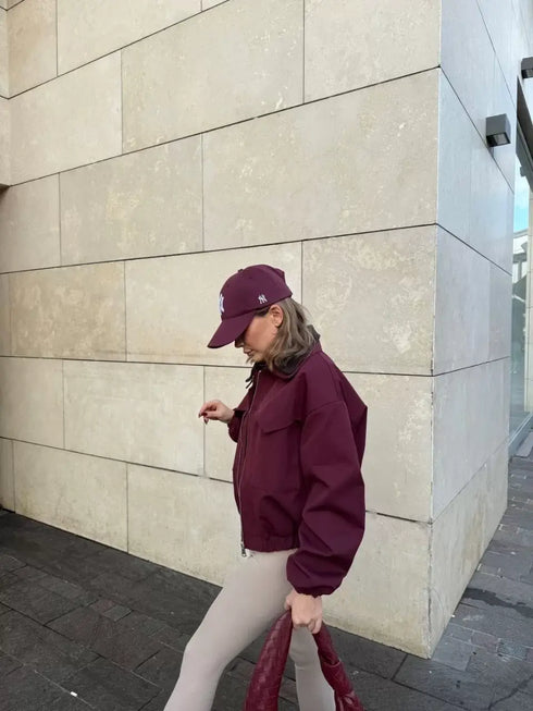 Çift Yakalı Ceket Mont - Bordo