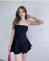 Kadın Straplez Sandy Kumaş Şortlu Prenses Etek Mini Klos Elbise- Siyah