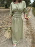 Kadın Keten Kısa Kollu uzun Elbise - Mint Yeşili