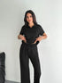Osy Modal Yumuşak Dokulu Kumaş Kısa Kollu Yakalı T-shirt Pantalon ikili Takım- Siyah