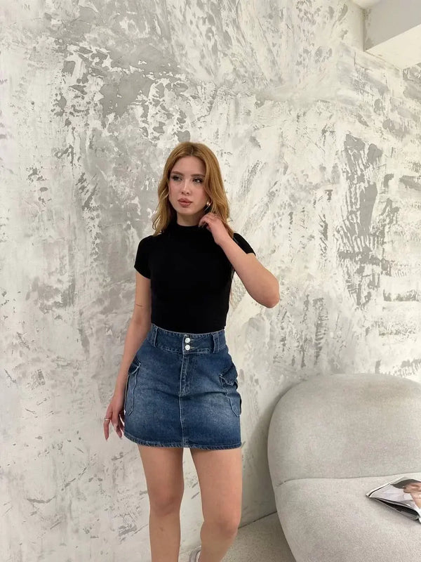 Kadın Kısa kol Badi bluz - Siyah