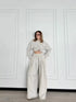 Uzun Kollu Önü İp Büzgülü Crop ve Pantolon İkili Takım - Gri