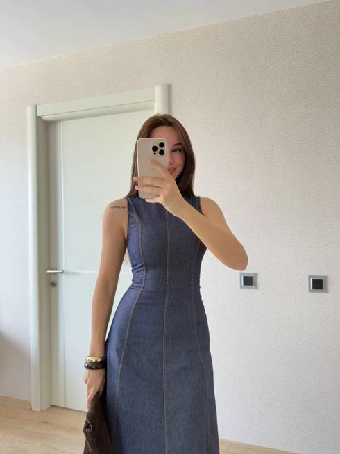 Jeans Kot Uzun Elbise - Lacivert