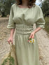 Kadın Keten Kısa Kollu uzun Elbise - Mint Yeşili