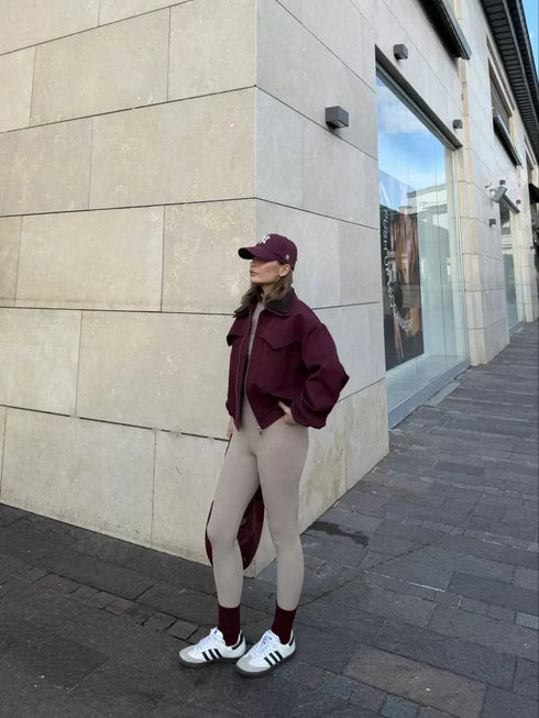 Çift Yakalı Ceket Mont - Bordo