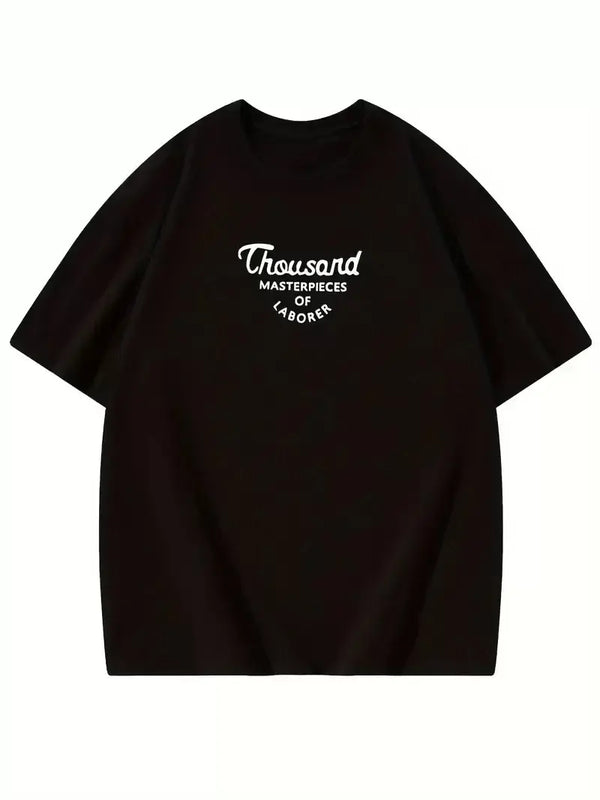 Thousand Baskılı Oversize Bisiklet Yaka T-shirt - Siyah