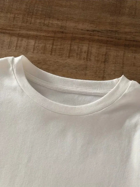Ayı Baskılı Oversize Bisiklet Yaka T-shirt - Beyaz