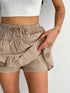 Keten Şortlu Etek - Açık Kahve