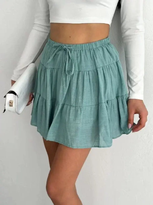 Keten Şortlu Etek - Su Yeşili