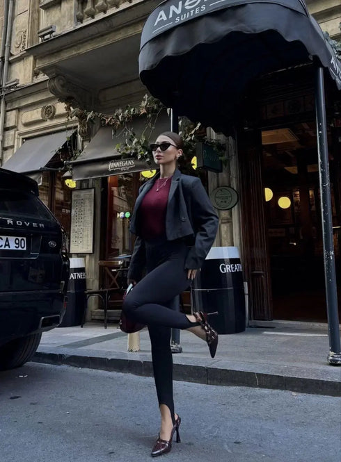 Toparlayıcı füzo tayt Likralı Ayak Detaylı - Siyah