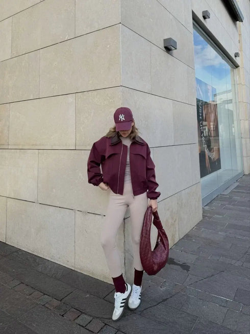 Çift Yakalı Ceket Mont - Bordo