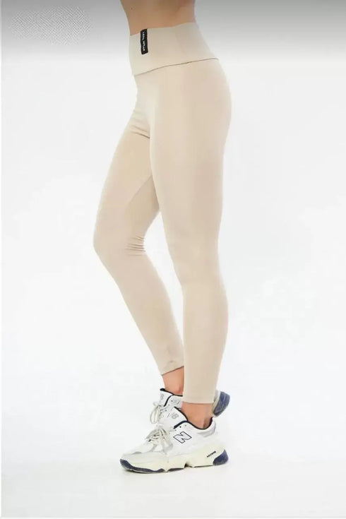 Kışlık Yüksek Bel Toparlayicı ve Sıkılaştırıcı Likralı Şardonlu Tayt - Bej