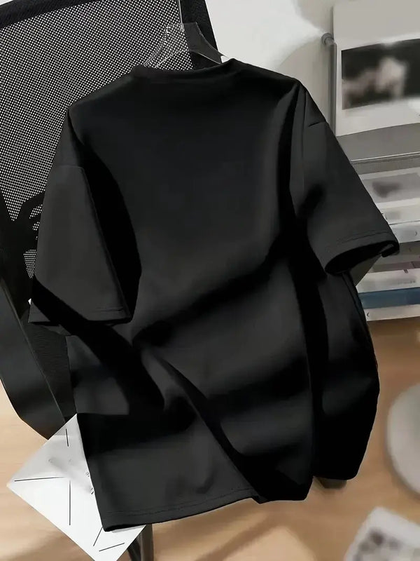 New York Baskılı Oversize Bisiklet Yaka T-shirt - Siyah