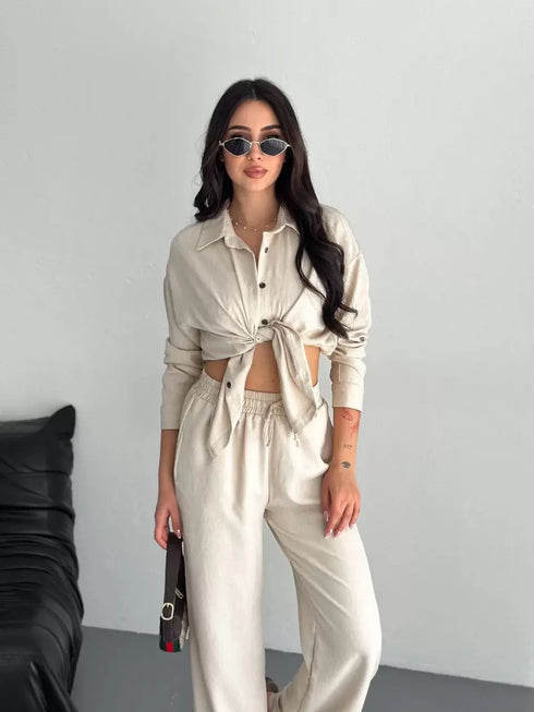 Gömlek Pantolon ikili Takım - Kırık Beyaz