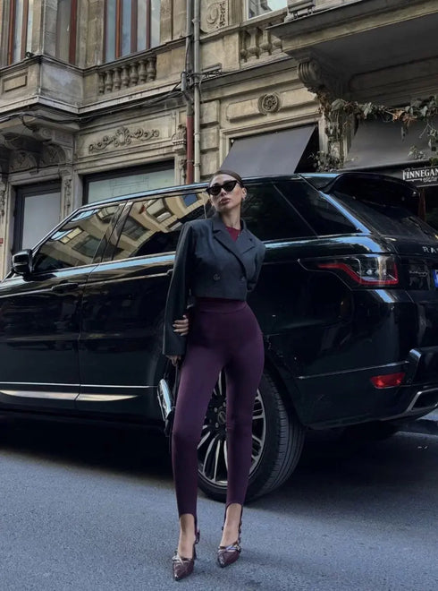 Toparlayıcı füzo tayt Likralı Ayak Detaylı - Bordo