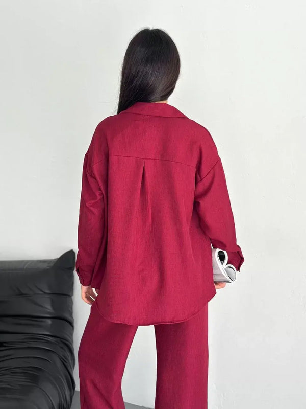 Gömlek Pantolon ikili Takım - Bordo