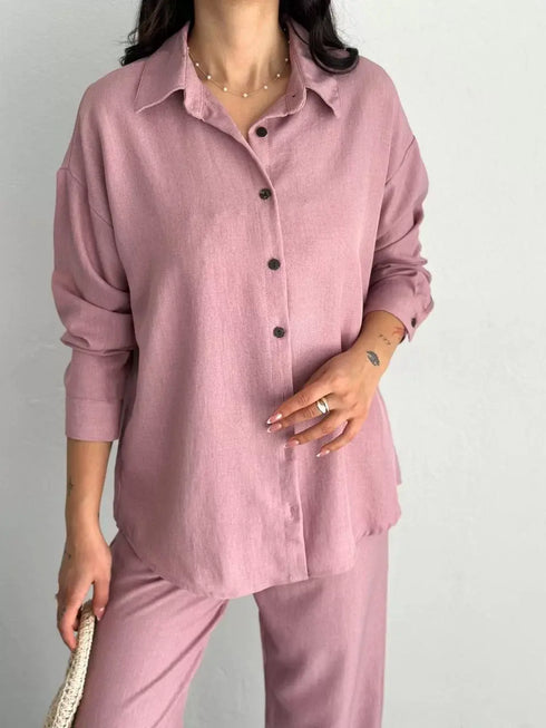 Gömlek Pantolon ikili Takım - Toz Pembe