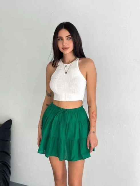 Keten Şortlu Etek - Yeşil