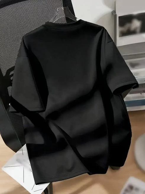 Ayı Baskılı Oversize Bisiklet Yaka T-shirt - Siyah