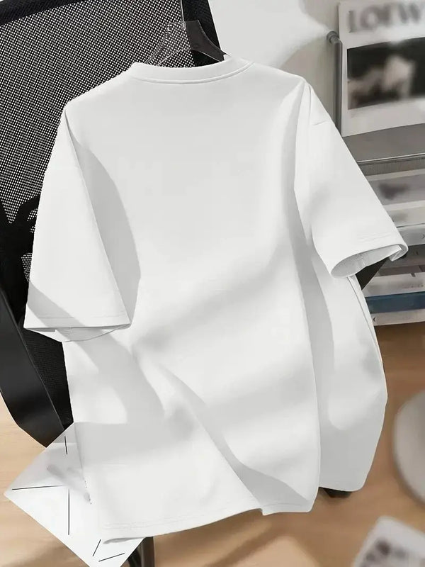 Baskılı Oversize Bisiklet Yaka T-shirt - Beyaz