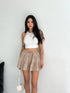 Keten Şortlu Etek - Açık Kahve