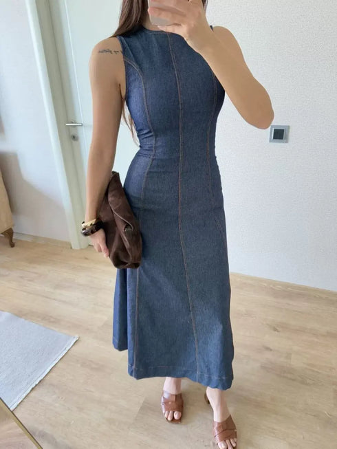 Jeans Kot Uzun Elbise - Lacivert