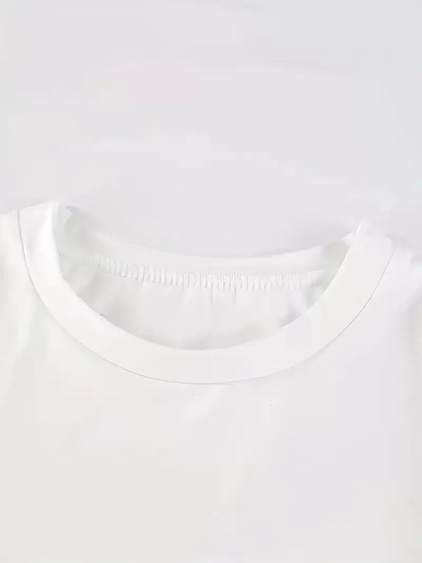 Baskılı Oversize Bisiklet Yaka T-shirt - Beyaz