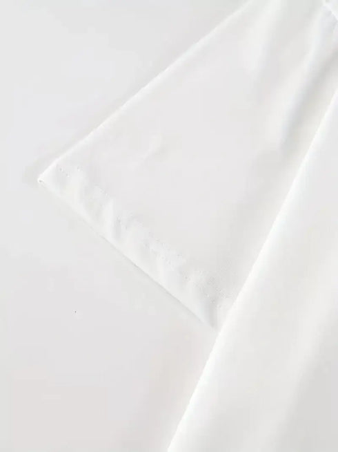 Baskılı Oversize Bisiklet Yaka T-shirt - Beyaz