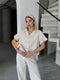 Keten Kısa Kollu Gömlek Pantolon ikili Takım - Beyaz