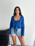 Keten Uzun Kol Bağacık Detaylı Bluz - Lacivert