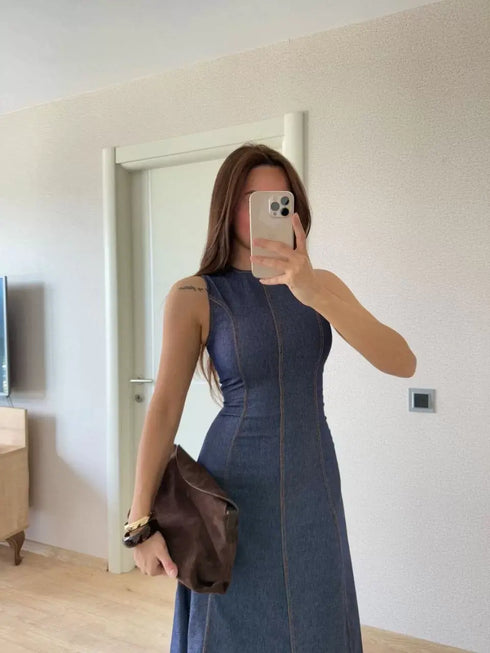 Jeans Kot Uzun Elbise - Lacivert