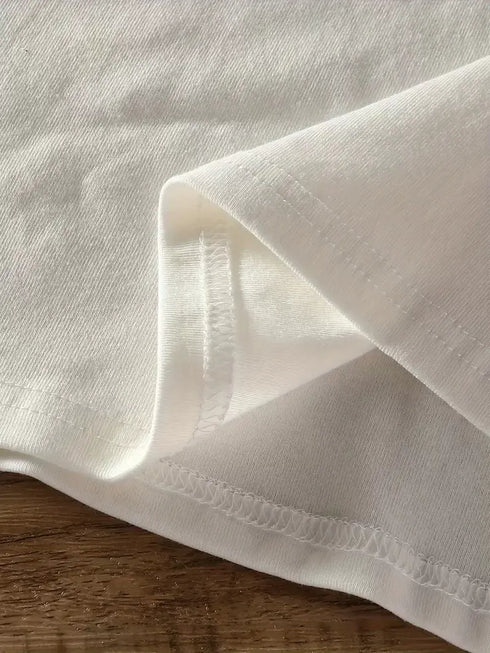 Baskılı Oversize Bisiklet Yaka T-shirt - Beyaz