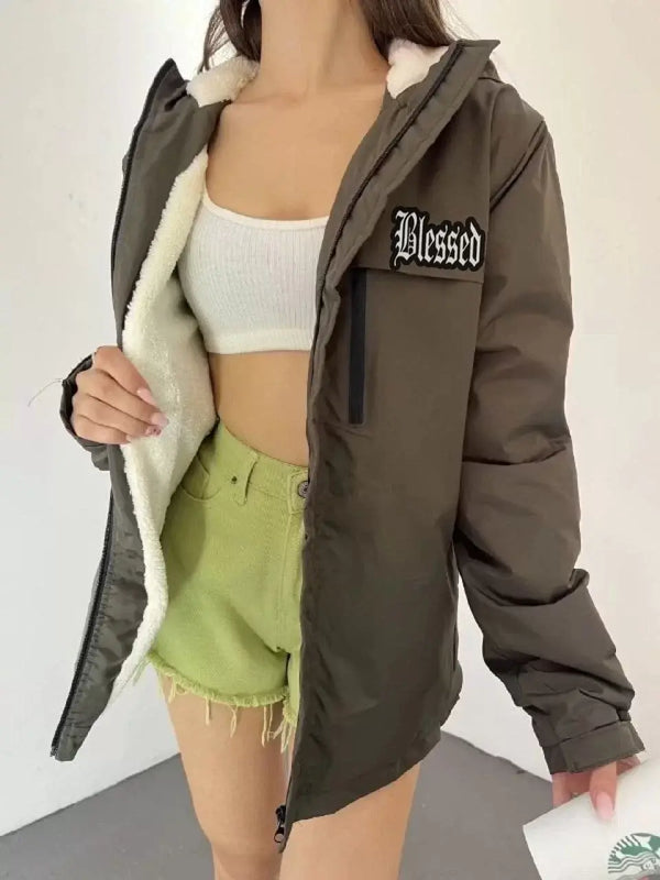 Unisex Tam Kalıp Kapüşonlu İçi Kürklü Mont - Kahverengi