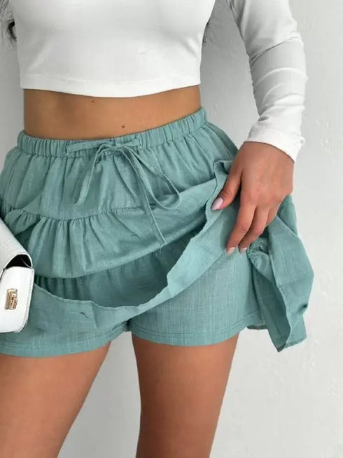 Keten Şortlu Etek - Su Yeşili