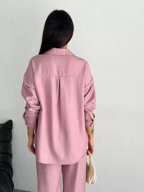 Gömlek Pantolon ikili Takım - Toz Pembe