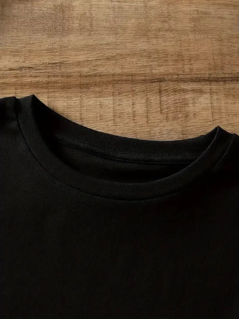 Ayı Baskılı Oversize Bisiklet Yaka T-shirt - Siyah